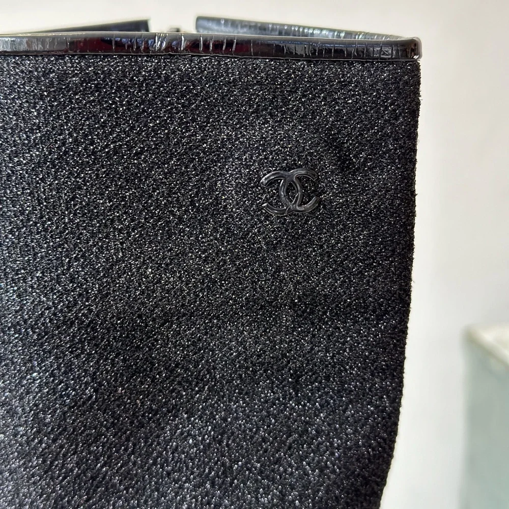 CHANEL Fall 2017 Runway Black Sparkle High Boots Size 37